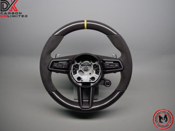 Porsche 992.2 GT3 RS 2023-24 992.2 GT3 2021-24 Yellow Leather Ring Green Stitch Alcantara Factory Trim Matching Matte Satin Finish Carbon Fiber Steering Wheel v.1.1 - Image 5