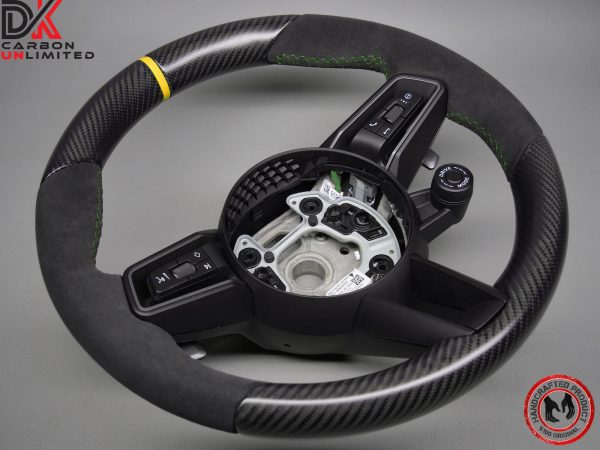 Porsche 992.2 GT3 RS 2023-24 992.2 GT3 2021-24 Yellow Leather Ring Green Stitch Alcantara Factory Trim Matching Matte Satin Finish Carbon Fiber Steering Wheel v.1.1