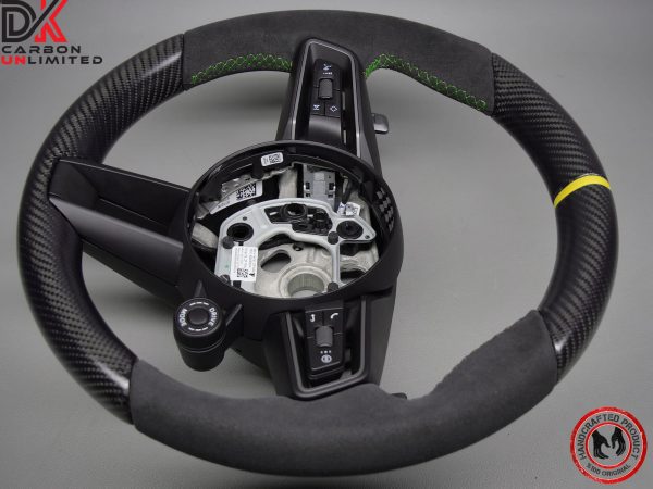 Porsche 992.2 GT3 RS 2023-24 992.2 GT3 2021-24 Yellow Leather Ring Green Stitch Alcantara Factory Trim Matching Matte Satin Finish Carbon Fiber Steering Wheel v.1.1 - Image 10