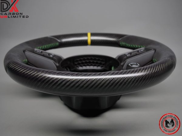 Porsche 992.2 GT3 RS 2023-24 992.2 GT3 2021-24 Yellow Leather Ring Green Stitch Alcantara Factory Trim Matching Matte Satin Finish Carbon Fiber Steering Wheel v.1.1 - Image 11
