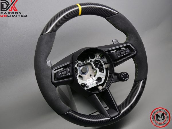 Porsche 992.2 GT3 RS 2023-24 992.2 GT3 2021-24 Yellow Leather Ring Green Stitch Alcantara Factory Trim Matching Matte Satin Finish Carbon Fiber Steering Wheel v.1.1 - Image 4